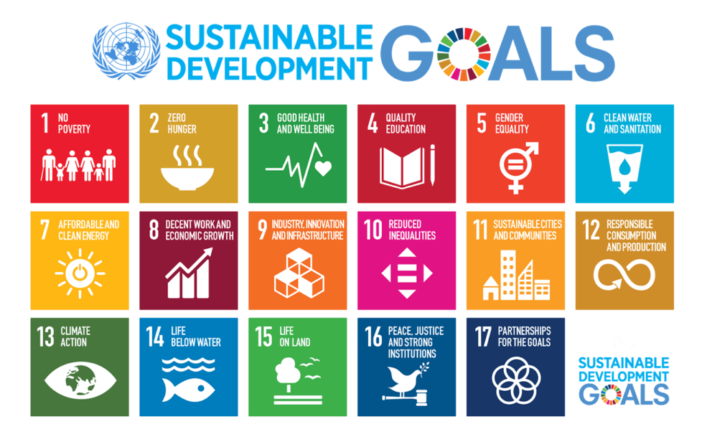A series of colorful icons with the words " sustainable development goal ".