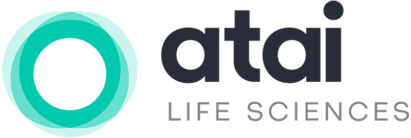 A green background with the words atom life sciences written in black.